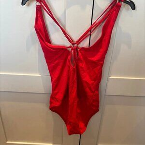 Red bathing suit cut out strap design size 10